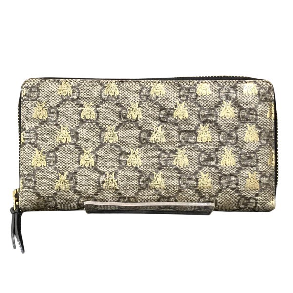 グッチ GUCCI GGスプリーム 410102 ビー ラウンドファスナー 長財布 メンズ【中古】