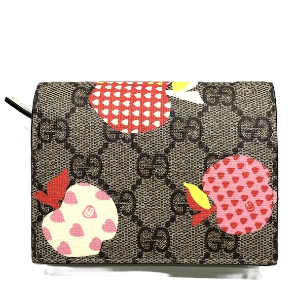 グッチ GUCCI GGスプリーム 663922 レ ポム アップル ハート 2つ折り財布 レディース【中古】