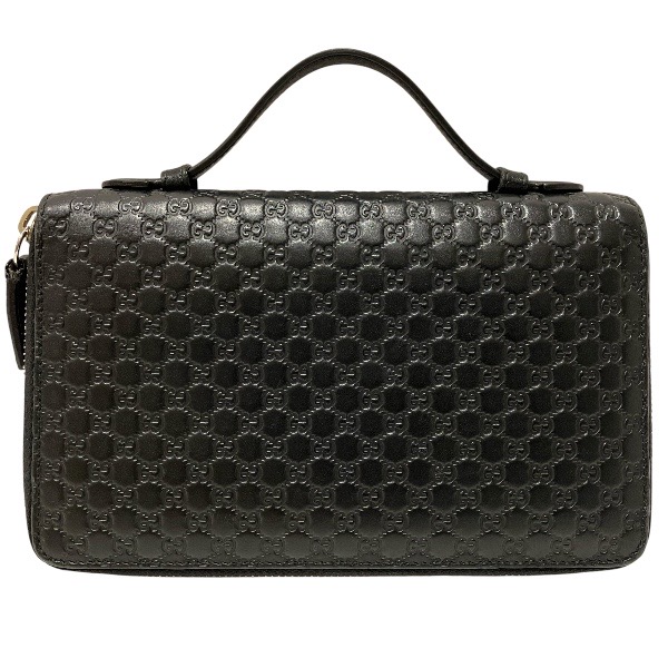 グッチ GUCCI マイクログッチシマ 449246 オーガナイザー ドキュメントケース ダブルジップ ラウンドファスナー 長財布 メンズ【中古】