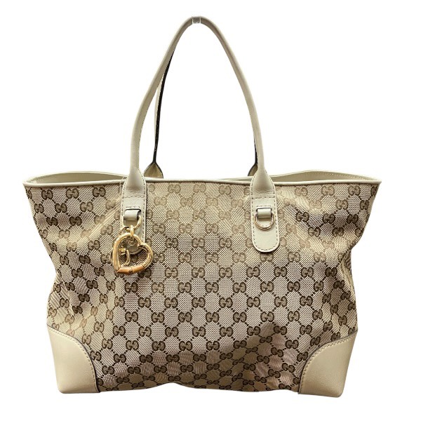 グッチ GUCCI 269956 キャンバス レザー ベージュ ホワイト ハートビット バッグ トートバッグ レディース【中古】