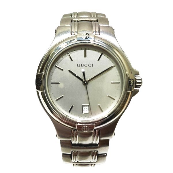 グッチ GUCCI 9040M シルバー文字盤 デイト クォーツ 時計 腕時計 メンズ【中古】