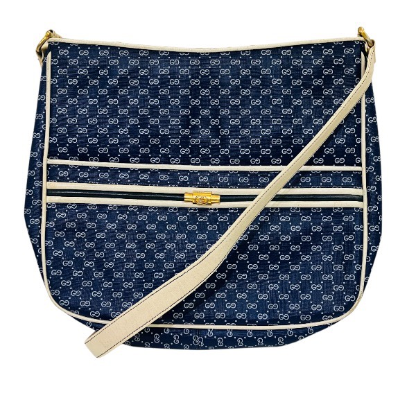 グッチ GUCCI オールドグッチ 30-01-4881 ネイビー×ホワイト PVC×レザー バッグ ショルダーバッグ レディース【中古】