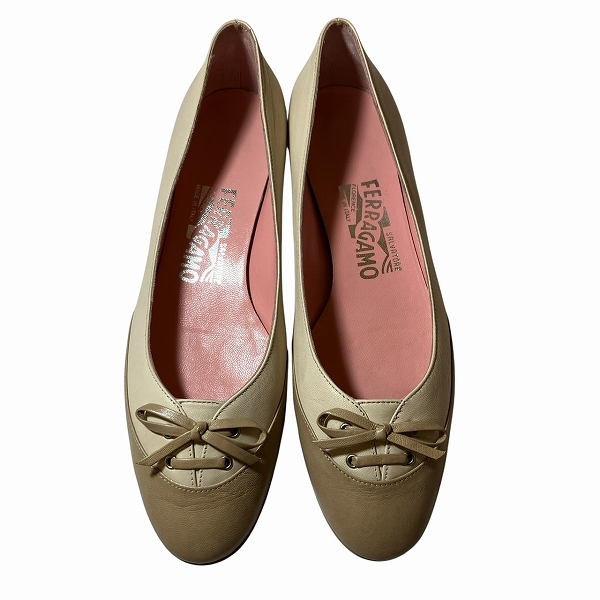 フェラガモ リボンフラットシューズ ベージュ ブランド小物 靴 レディース【中古】