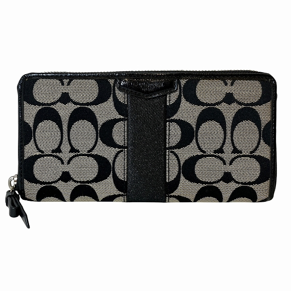 コーチ COACH シグネチャー ストライプ アコーディオン ジップ ラウンドファスナー F51710 長財布 レディース【中古】