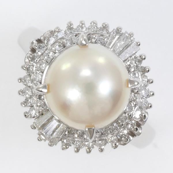 PT900 リング 指輪 15号 アコヤ真珠 約9mm ダイヤ カード鑑別書 総重量約7.5g 中古 美品 送料無料☆0315