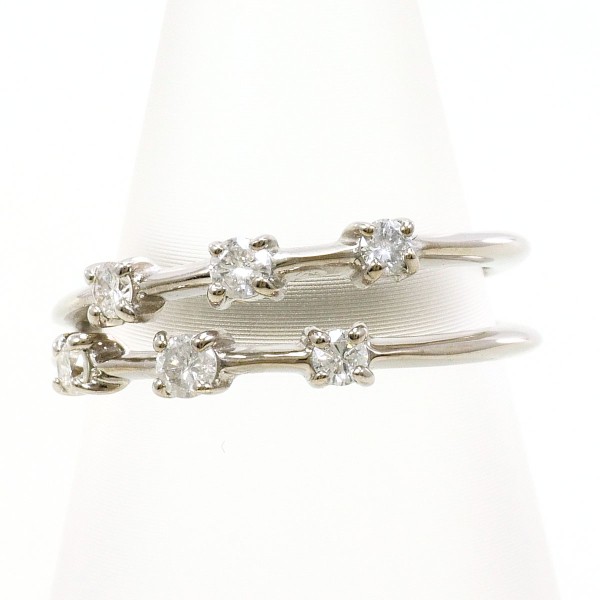 K14 14金 WG ホワイトゴールド リング 指輪 5号 ダイヤ 0.21 総重量約1.8g 中古ジュエリー