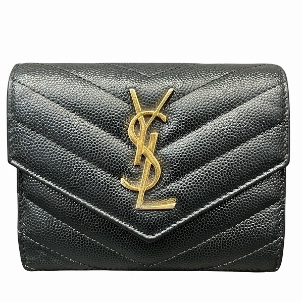 サンローラン モノグラム コンパクト スリーフォールドウォレット 403943 3つ折り財布 レディース【中古】