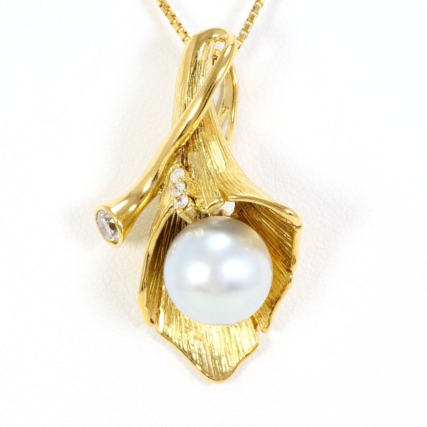 K18 18金 YG イエローゴールド ネックレス アコヤ真珠 ダイヤ カード  