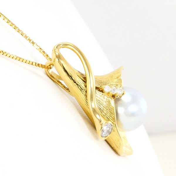 K18 18金 YG イエローゴールド ネックレス アコヤ真珠 ダイヤ カード  