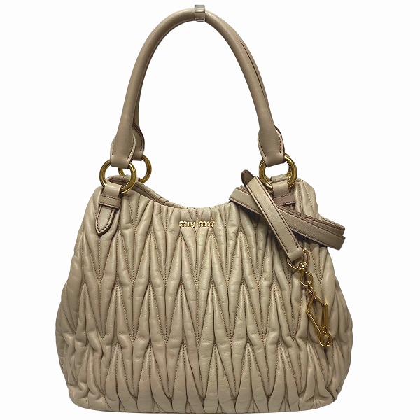 ミュウミュウ マテラッセ 5BE886 ギャザー ベージュ 2way バッグ ハンドバッグ ショルダーバッグ レディース【中古】