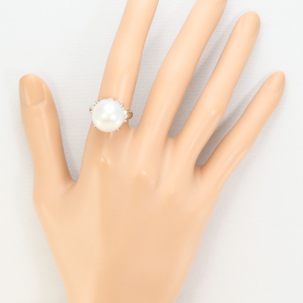 PT900 プラチナ リング 指輪 10号 南洋真珠 約14mm ダイヤ 0.10 カード  