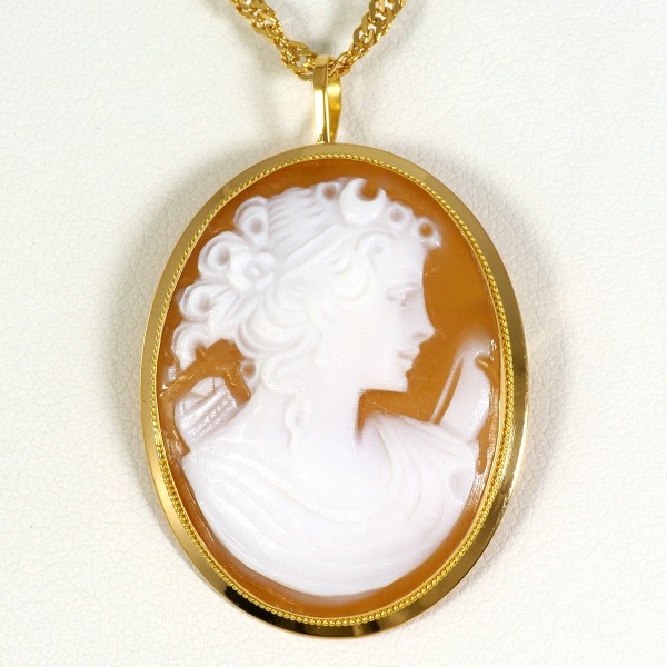 K18金 女性のカメオペンダント K18 シェルカメオ ペンダントトップ 13mm×18mm 18金イエローゴールド