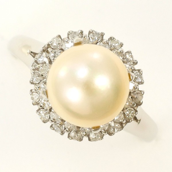 PT900 プラチナ リング 指輪 12.5号 パール(真珠) 約8mm ダイヤ 0.17