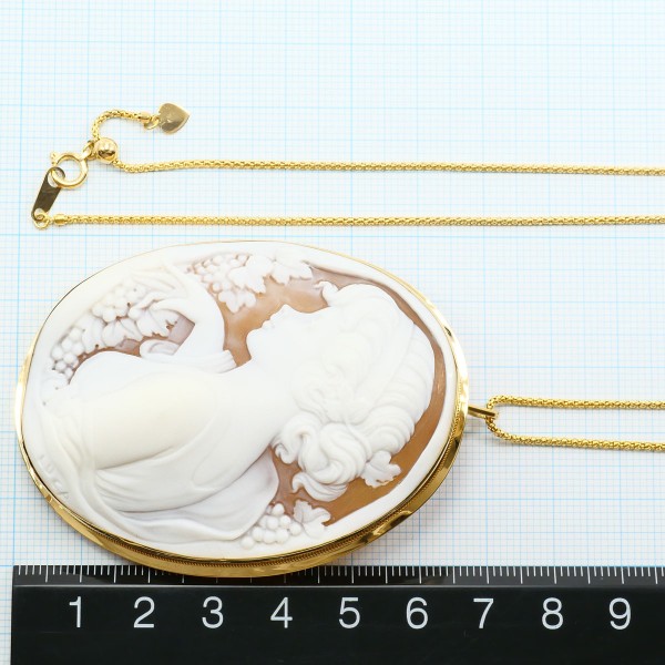 K18 18金 YG イエローゴールド ネックレス ブローチ シェルカメオ