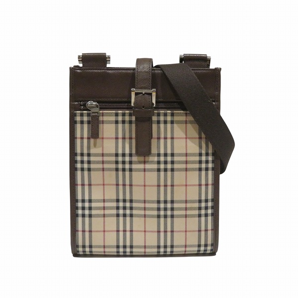 バーバリー Burberry ノバチェック 斜め掛け ベージュ ブラウン キャンバス レザー バッグ ショルダーバッグ ユニセックス【中古】