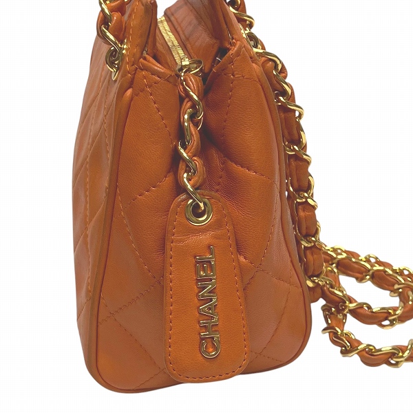 シャネル CHANEL マトラッセ ラムスキン チェーン オレンジ バッグ