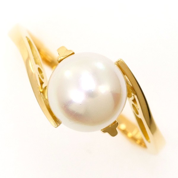 K18 18金 YG イエローゴールド リング 指輪 10号 パール(真珠) 約7mm 総重量約2.5g 中古ジュエリー