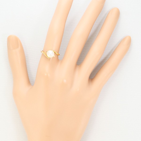 K18 18金 YG イエローゴールド リング 指輪 10号 パール(真珠) 約7mm 総重量約2.5g 中古ジュエリー