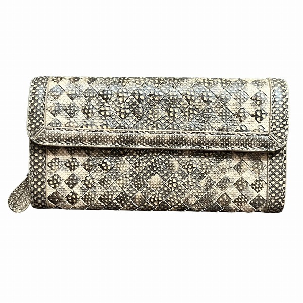 ボッテガ・ヴェネタ イントレチャート パイソン 2つ折り財布 長財布 ユニセックス【中古】