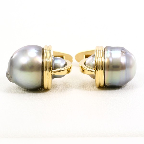 K18 18金 YG イエローゴールド カフス 黒蝶真珠 カード鑑別書 総重量約13.0g 中古ジュエリー