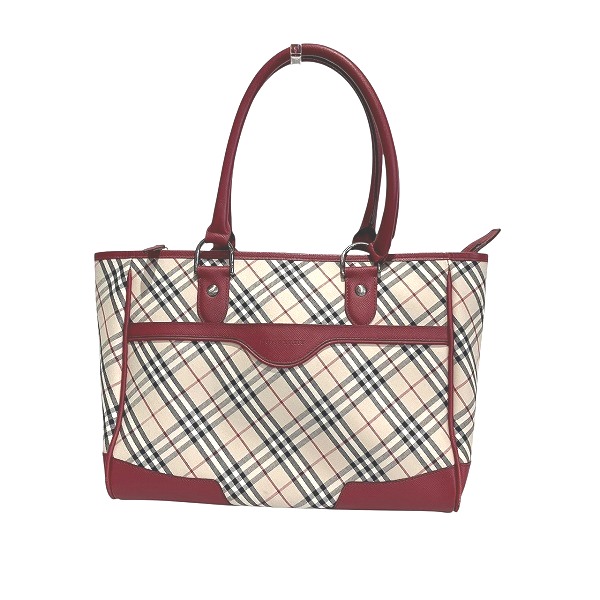 バーバリー Burberry ノバチェック ベージュ×レッド キャンバス×レザー バッグ トートバッグ レディース【中古】