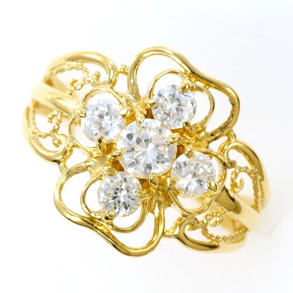 K18 18金 YG イエローゴールド リング 指輪 10.5号 ジルコニア 総重量約2.4g 中古ジュエリー