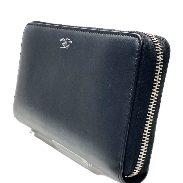 グッチ GUCCI 368378 ブラック×ホワイト レザー ラウンドファスナー 長