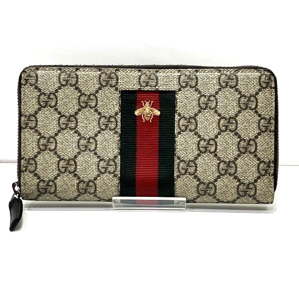 グッチ GUCCI シェリーライン 408831 GGスプリーム ビー ラウンドファスナー 財布 長財布 ユニセックス【中古】