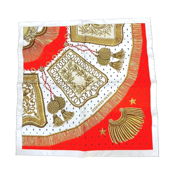 エルメス Hermes カレ45 Poste et Cavalerie シルク オレンジ系 ブランド小物 スカーフ レディース【中古】