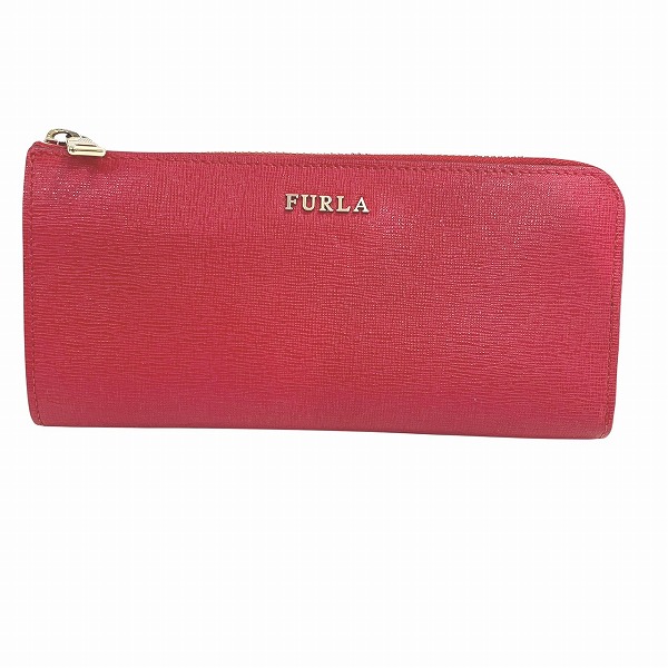 フルラ FURLA レッド レザー ラウンドファスナー 長財布 レディース【中古】