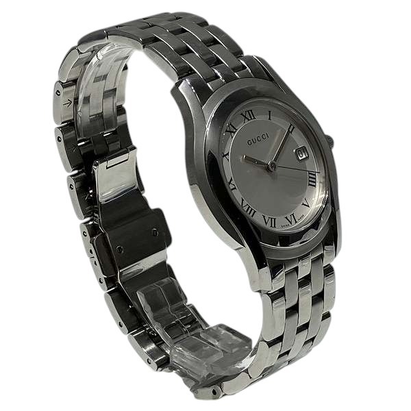 GUCCI グッチ メンズ 腕時計 クォーツ 5500M シルバー 黒 ブラック文字