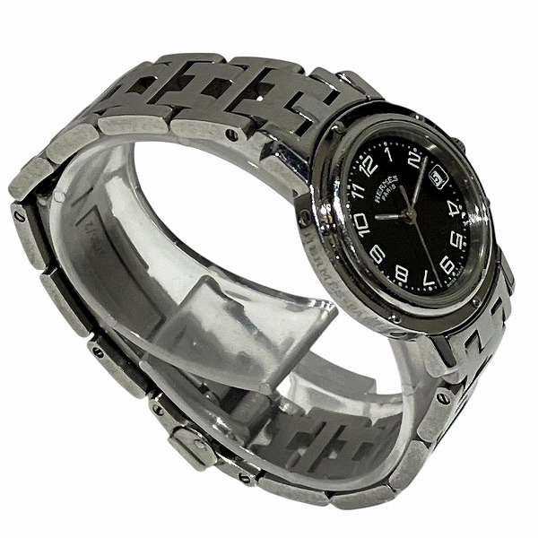 HERMES エルメス CL4.210 クリッパー 腕時計 レディース 黒文字盤 革ベルト