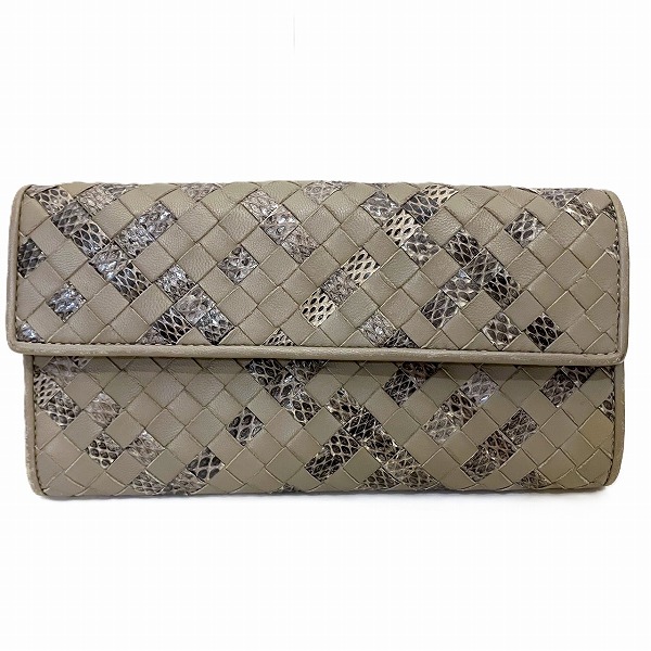ボッテガ・ヴェネタ イントレチャート ヘビ柄 長財布 ユニセックス【中古】