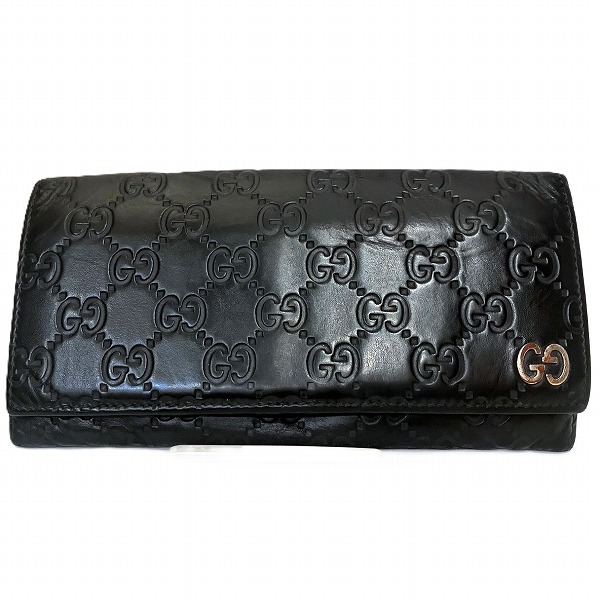 グッチ GUCCI シマ 481727 ブラック 長財布 2つ折り財布 メンズ【中古】