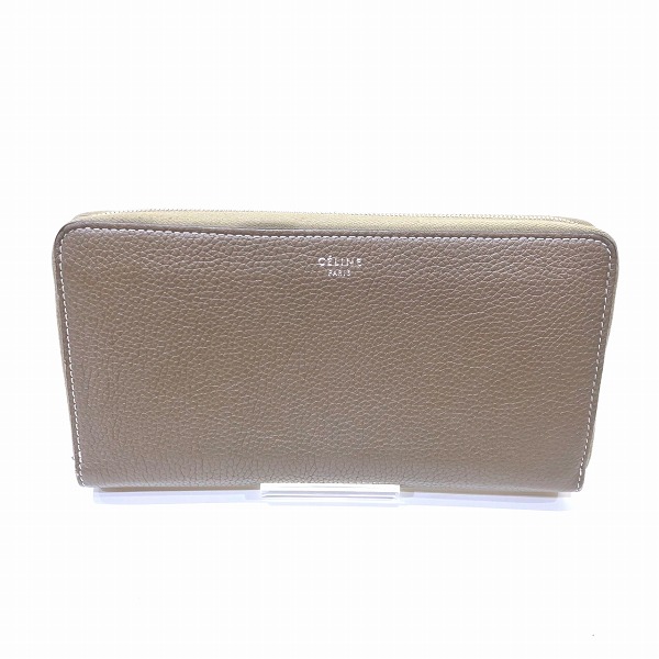 セリーヌ CELINE レザー ダークグレー ラウンドファスナー 長財布 レディース【中古】