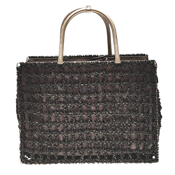 フェラガモ DO21 編み込みレザー ブラック バッグ ハンドバッグ レディース【中古】