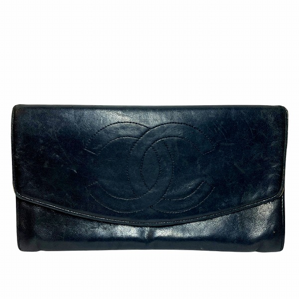 シャネル CHANEL ブラック レザー ココマーク ヴィンテージ 長財布 レディース【中古】
