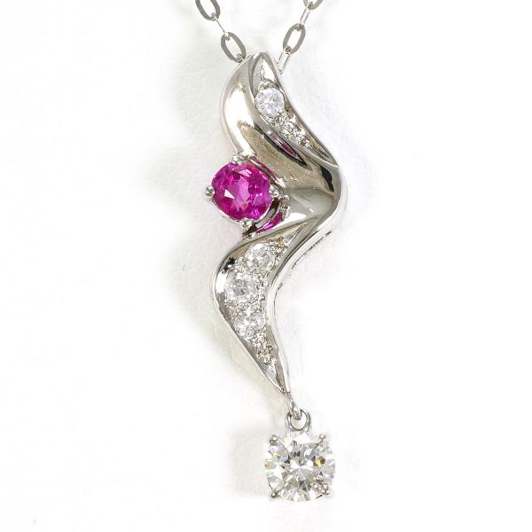 K18 18金 WG ホワイトゴールド ネックレス ルビー 0.30 ダイヤ 0.22 0.06 鑑別書 総重量約2.7g 約42cm 中古ジュエリー