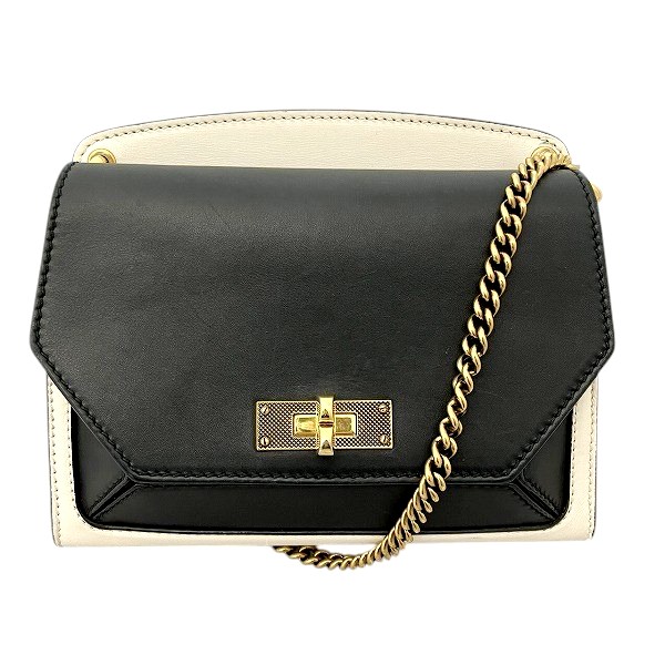 バリー スージー ブラック×ホワイト レザー チェーンショルダー バッグ ショルダーバッグ レディース【中古】