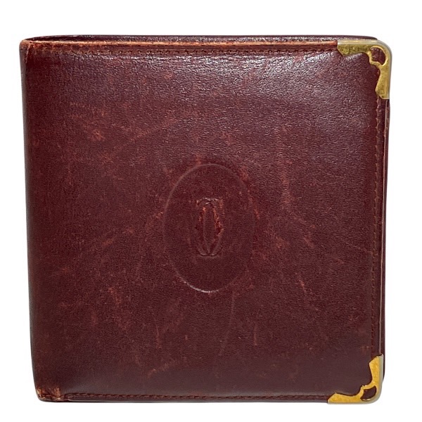 カルティエ Cartier マストライン 財布 二つ折り レザー ボルドー