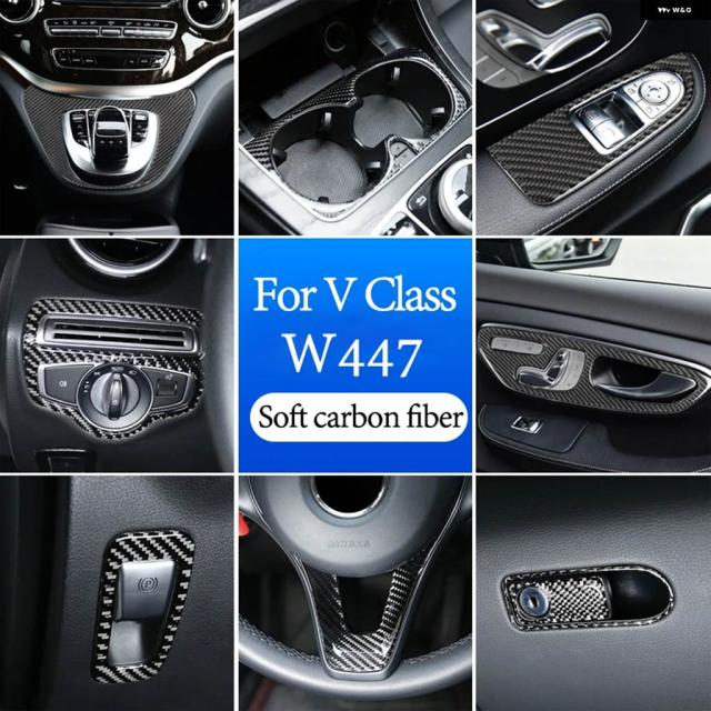 カーボン製 車 ドアハンドル マルチメディアギア パネル ステッカー メルセデス ベンツ V クラス W447 V260 15-20 内装アクセサリー