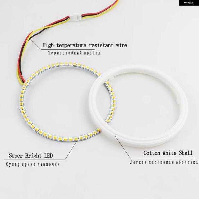 LEDコットンホワイトイエローエンジェルアイリング60MM 70MM 80MM 90MM 100MM 110MM 120MMオートDRLアイウィンカー付き_2