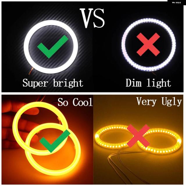 LEDコットンホワイトイエローエンジェルアイリング60MM 70MM 80MM 90MM 100MM 110MM 120MMオートDRLアイウィンカー付き_5