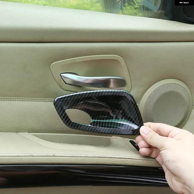 4個 カーボンテクスチャ インテリア ドアハンドル ボウル トリム カバー BMW E90 3シリーズ 2005 2006 2007 - 10 2011 2012