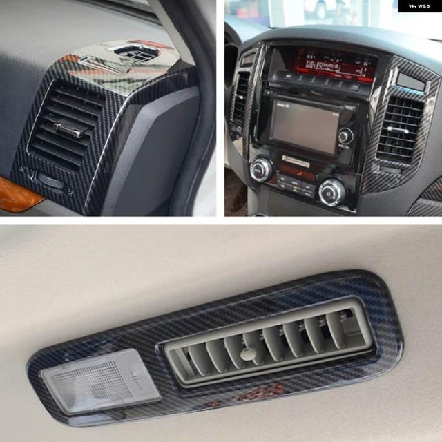 三菱 パジェロ V80 V93 V95 V97 V98 2007-2021 カーボン スタイル エアコン エア アウトレット ベント ステッカー カバー トリム カー スタイリング
