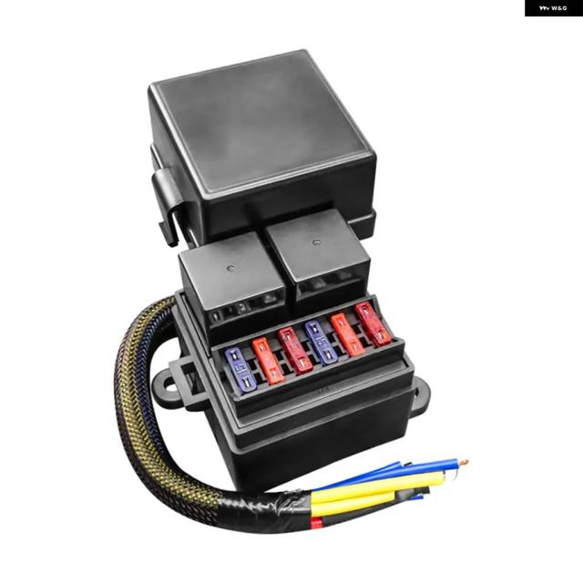 ヒューズリレー ボックス キット 汎用 防水 アタッチメント ホルダー 6 ATCヒューズ ホルダー 2スロットリレーブロック ボート トラック_1