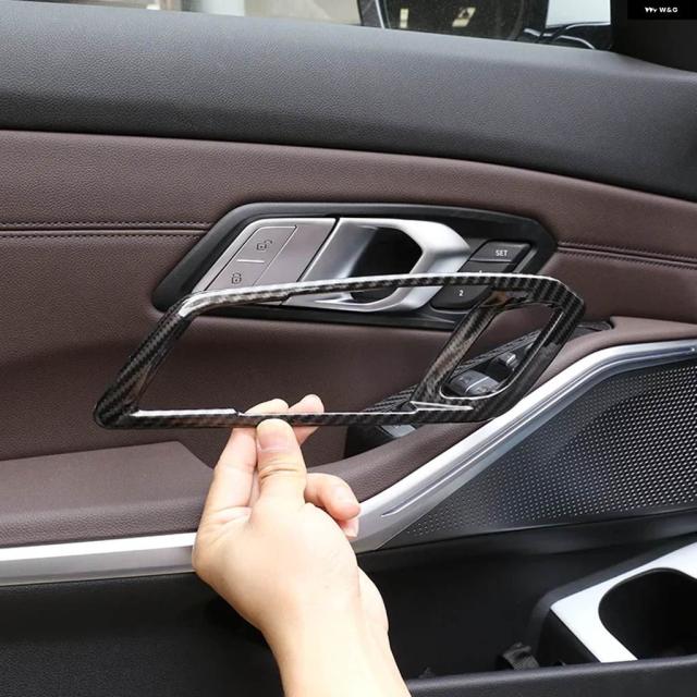 車内 ドアハンドル ボウルカバー トリム フレーム カーボン風 ステッカー BMW 3シリーズG20 2019 - 22アクセサリー