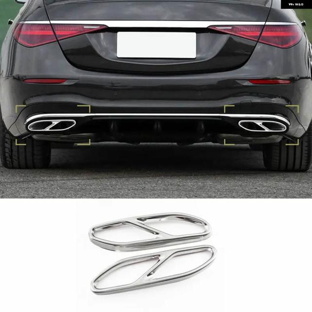 2個 車用マフラーチップ テール パイプ カバー 装飾 メルセデス ベンツ W222 S クラス 2018 - 22に適合