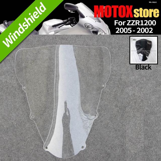 バイク フロントガラス ブラック クリア2002 - 2005 カワサキ ZZR1200 ZZ-R 1200 ZZR 1200 2003 2004 フロントガラス