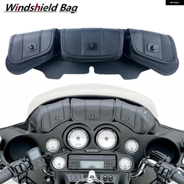 バイク ウインドシールドバッグ フェアリング ポーチ 3ポケット ハーレー エレクトラ グライド ストリート グライド ウルトラ リミテッド トライ グライド 1996-2013